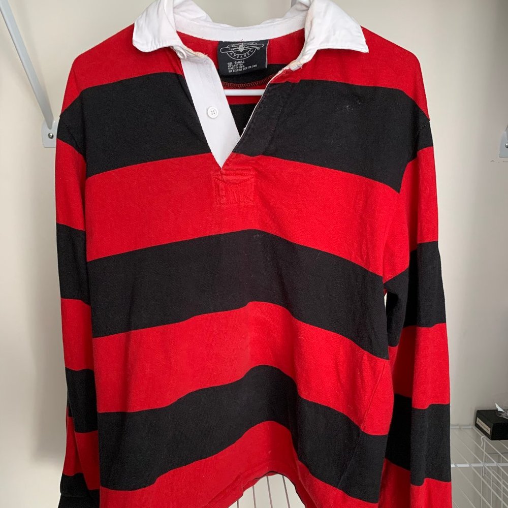 Red and Black Striped Rugby Shirt (S)